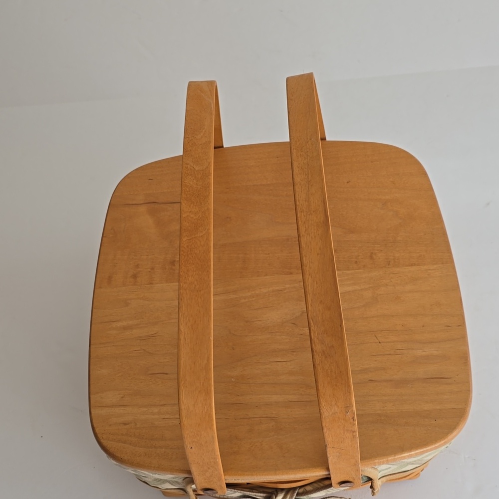 Longaberger Vintage Cake Pie Woven Basket Fabric Plastic Liner Wood Stand Cover - Picture 6 of 17